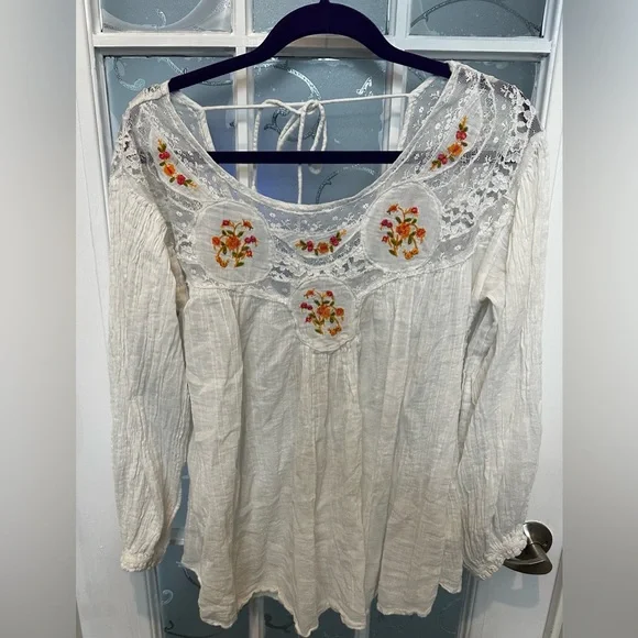 Free People White Long Sleeve Ruffled Blouse - Picture 2 of 5